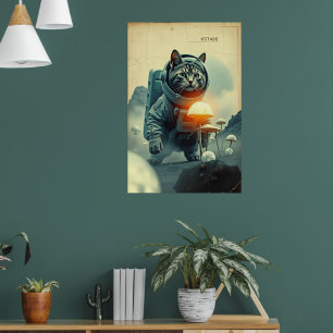 Vintage-Astronauten-Katzen-Sci-Fi-Weltraum-Kunstpo Poster