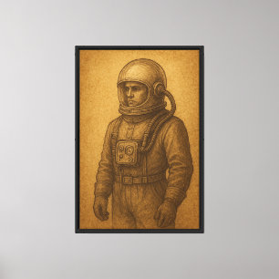 Vintage-Astronautenskizze auf gealtertem Papier Leinwanddruck