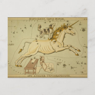Vintage Astronomie-Astrologie Monoceros Einhorn Postkarte