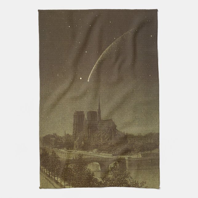 Vintage Astronomie, Donati Comet über Paris 1858 Geschirrtuch (Vertikal)