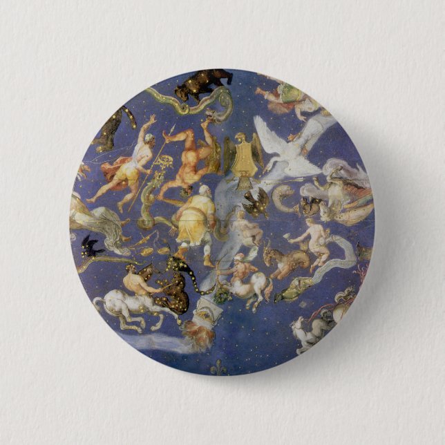 Vintage-Astronomie-Himmelsfresko, Sternbilder Button (Vorderseite)