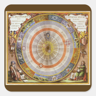Vintage-Astronomie-Himmelsglobus-Kopernikanische P Quadratischer Aufkleber