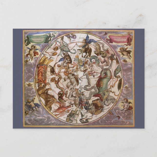 Vintage Astronomie, Konstellationen des südlichen  Postkarte (Vorderseite)
