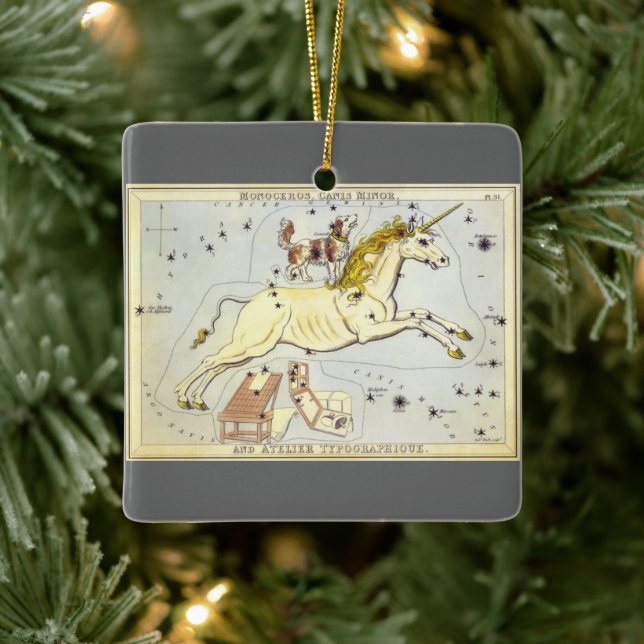 Vintage Astronomie, Monoceros-Einhornkonstellation Keramikornament (Baum)