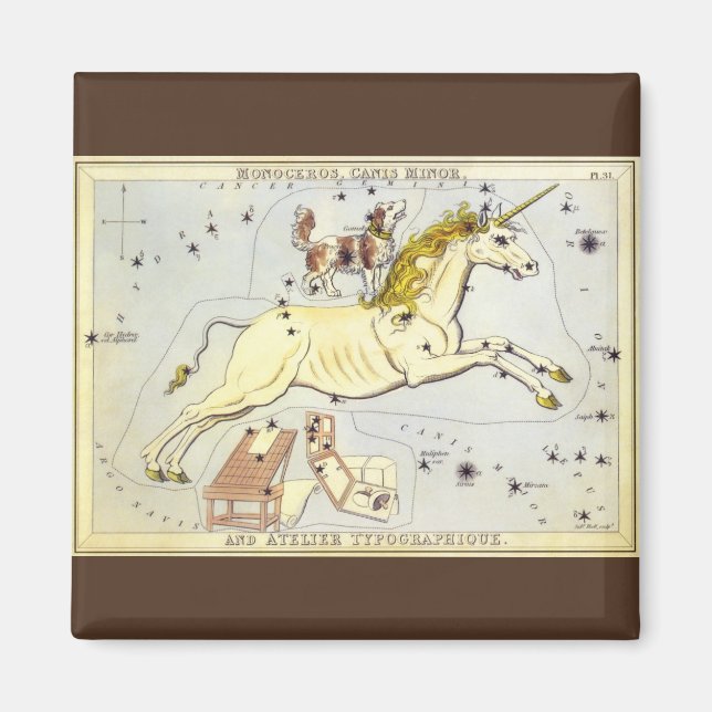 Vintage Astronomie, Monoceros-Einhornkonstellation Magnet (Vorne)