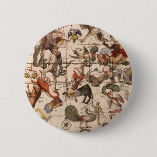 Vintage-Astronomie, Sternkarte von Johannes van Ke Button