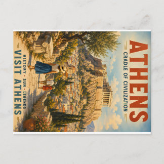 Vintage-Athen-Reiseplakat-Illustration, Wiege Feiertagspostkarte