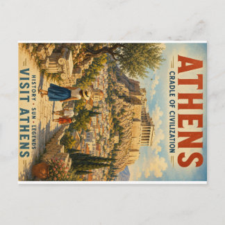 Vintage-Athen-Reiseplakat-Illustration - Wiege Feiertagspostkarte
