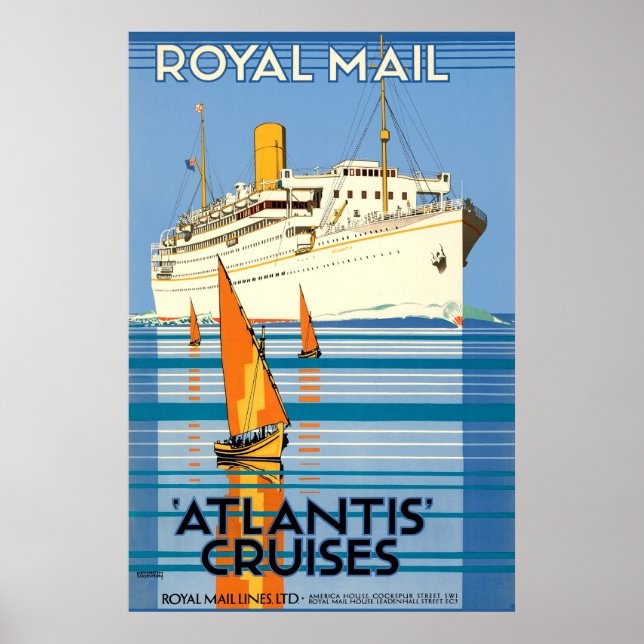 VINTAGE ATLANTIS OCEAN LINER REISE POSTER (Vorne)