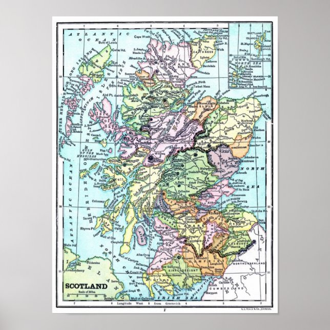 Vintage Atlas-Karte - Schottland Poster (Vorne)
