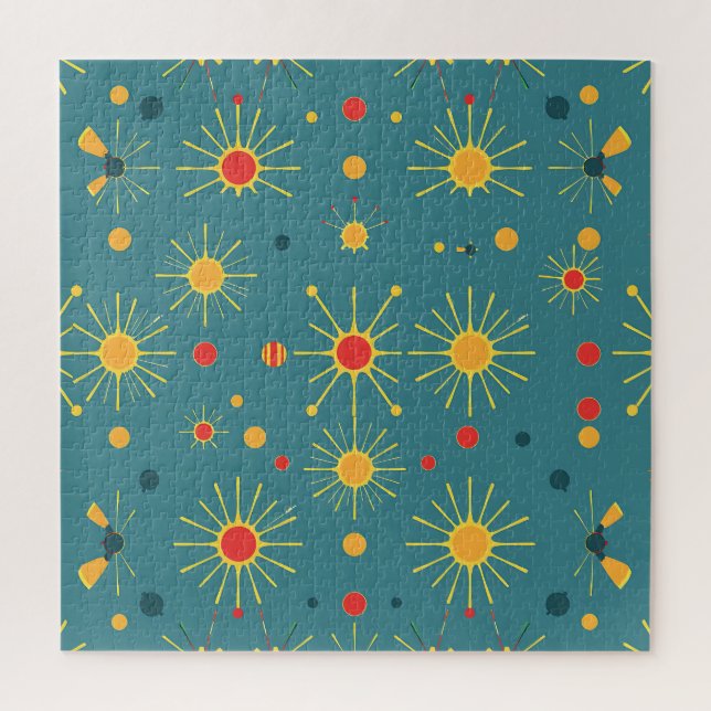 Vintage Atomic Burst Türkis Muster Puzzle (Vertikal)
