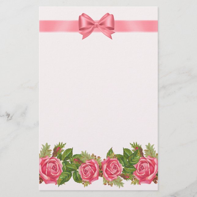 Vintage Attika-Rose und rosa Ribbon & Bow Briefpapier (Vorderseite)