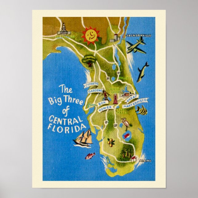 Vintage Attraktionen in Florida Poster (Vorne)