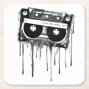 Vintage Audiokassette Rechteckiger Pappuntersetzer
