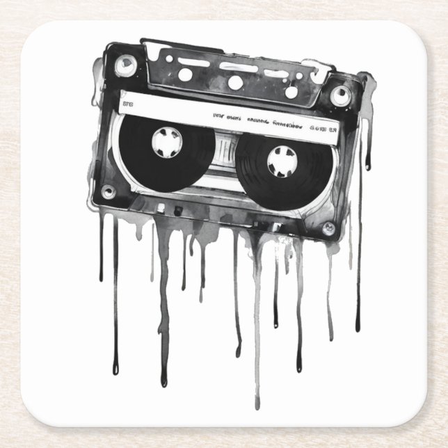 Vintage Audiokassette Rechteckiger Pappuntersetzer (Vorderseite)