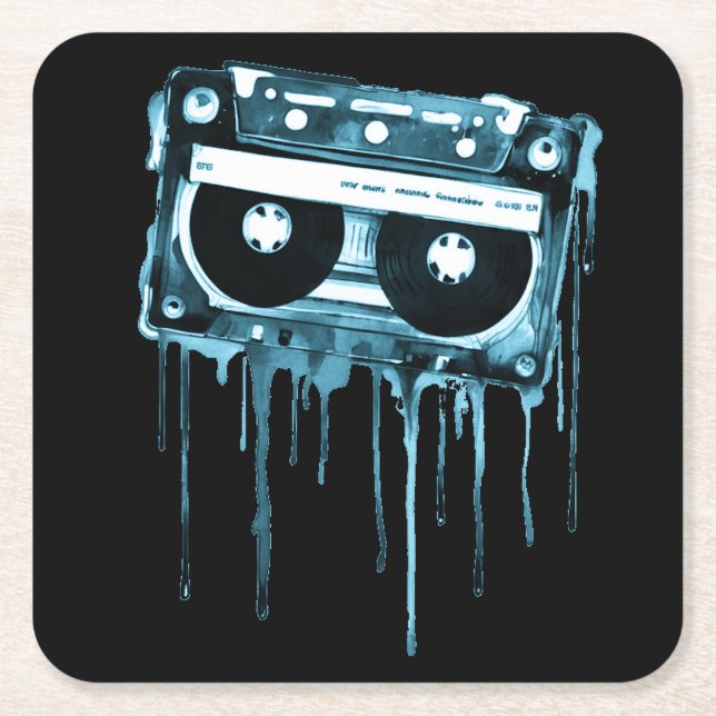 Vintage Audiokassette Rechteckiger Pappuntersetzer (Vorderseite)