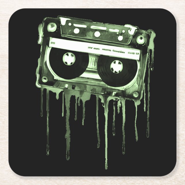 Vintage Audiokassette Rechteckiger Pappuntersetzer (Vorderseite)