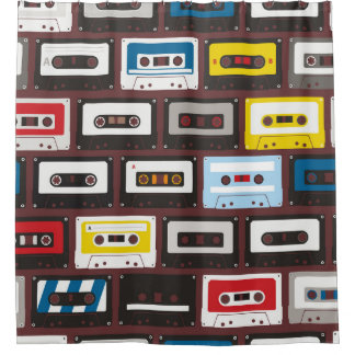 Vintage Audiokassetten, nahtloser Hintergrund. Duschvorhang