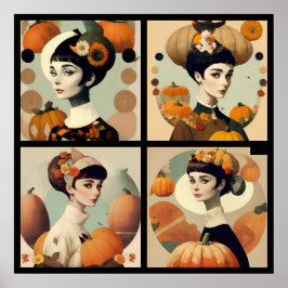 vintage audrey collage pumpkin flowers all in one poster