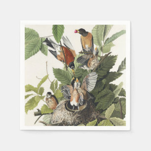 Vintage Audubon Amerikanische Rotdrossel Vogelnest Serviette