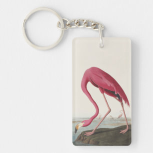 Vintage Audubon Amerikanischer Flamingo Rosa Vogel Schlüsselanhänger