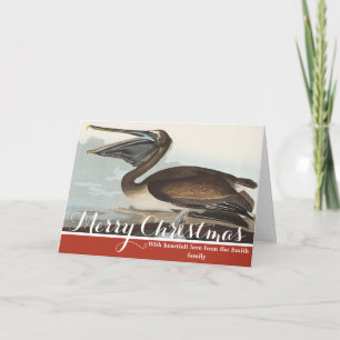 Vintage Audubon Brauner Pelikan Küsten-Vogelkunst Feiertagskarte
