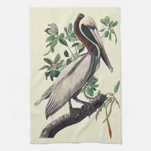 Vintage Audubon Brauner Pelikan Küsten-Vogelkunst Geschirrtuch