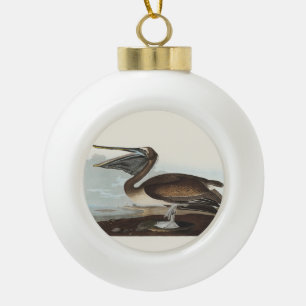 Vintage-Audubon-Braunpelikan-Küstenvogel-Kunst Keramik Kugel-Ornament