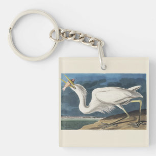 Vintage Audubon-Großer Silberreiher-Vogelkunst Schlüsselanhänger
