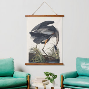 Vintage-Audubon-Großreiher-Vogel-Naturkunst Wandteppich Mit Holzrahmen