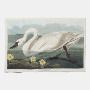Vintage-Audubon-Kunst Weiße Schwan-Seerose Geschirrtuch