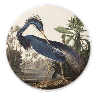 Vintage Audubon-Louisiana-Reiher-Vogelkunst Keramikknauf