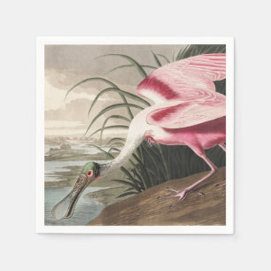 Vintage Audubon-Rosa Löffler-Vogelkunst Serviette