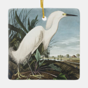 Vintage-Audubon-Schneereiher-Weißer-Reiher-Vogel-K Keramikornament