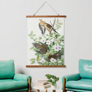 Vintage-Audubon-Trauer-Tauben-Vogel-Blumen-Kunst Wandteppich Mit Holzrahmen