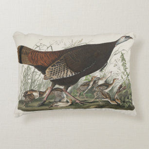 Vintage Audubon Truthahn-Henne & Jungtiere Kunst Dekokissen