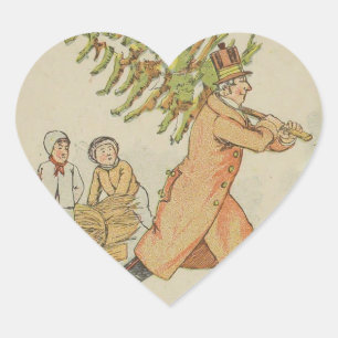 Vintage-Aufkleber eines europäischen Weihnachtsbau Herz-Aufkleber
