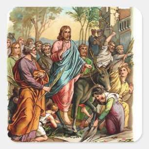 Vintage-Aufkleber-Jesus zieht in Jerusalem ein Quadratischer Aufkleber