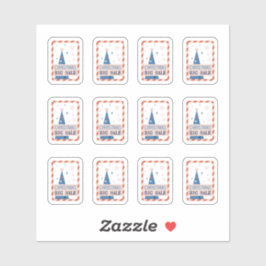 Vintage Aufkleber mit einem blauen Weihnachtsbaum