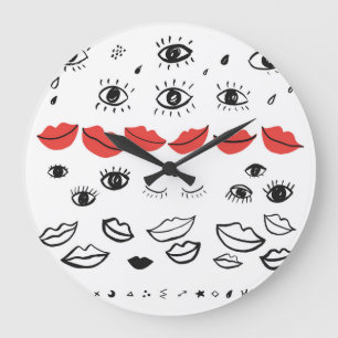 Vintage Augen, rote Lippen. Große Wanduhr