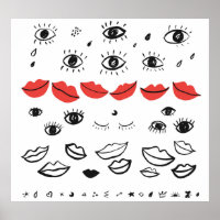 Vintage Augen, rote Lippen.