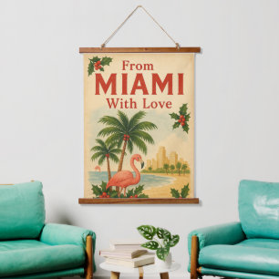 Vintage aus Miami mit Liebe Weihnachten Wandteppich Mit Holzrahmen