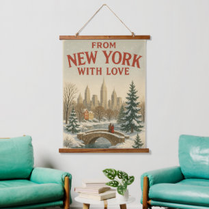 Vintage aus New York mit Liebe Wandteppich Mit Holzrahmen