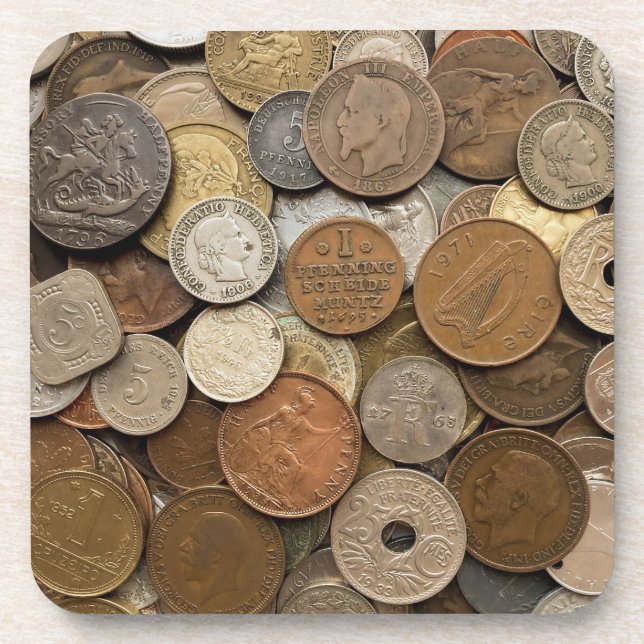 VINTAGE AUSLÄNDISCHE MÜNZEN KÜSTENKÜSTE GETRÄNKEUNTERSETZER (Vorderseite)