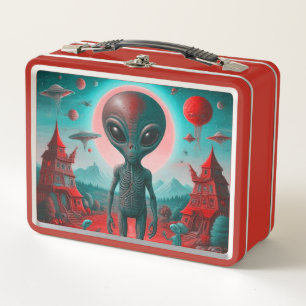 Vintage aussehende Lunchbox mit Alien-Aufdruck
