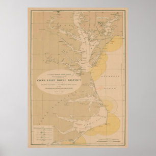Vintage Außenbänke & Leuchtturm Chesapeake Karte Poster