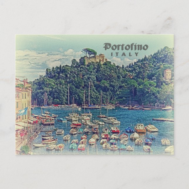 Vintage Aussicht auf Portofino, Italien Postkarte (Vorderseite)