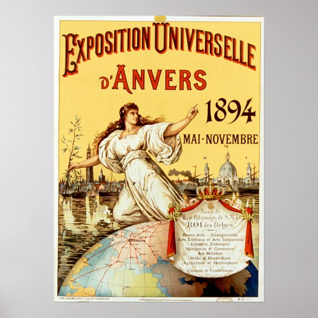 Vintage Ausstellung Universelle d'Anvers 1894 Poster (Vorne)