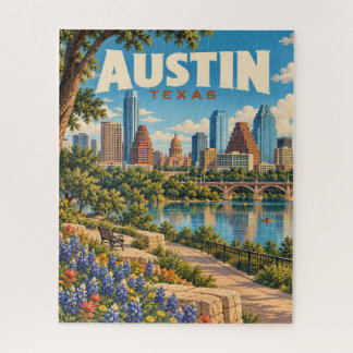 Vintage-Austin-Texas-Skyline-Reiseposter Puzzle