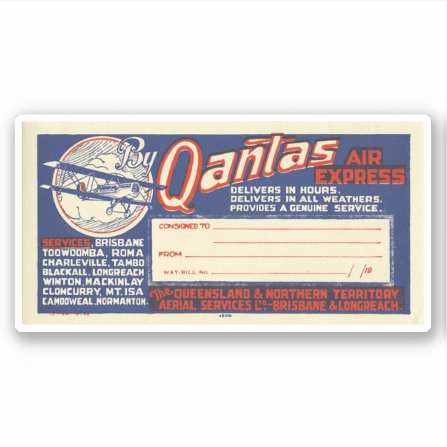 Vintage australische Flugsticker Aufkleber (Vorderseite)